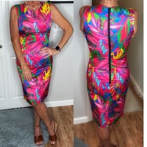 Milly Sheath Dress Miami Lights Dress Vibrant Print Sleeveless Fitted Tropical